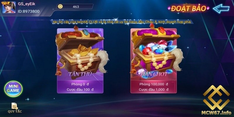 Đoạt bảo MCW67 - Chinh phục kho báu khổng lồ có 1 không 2 5 Trò chơi đoạt bảo chia thành nhiều cấp bậc cho bet thủ lựa chọn